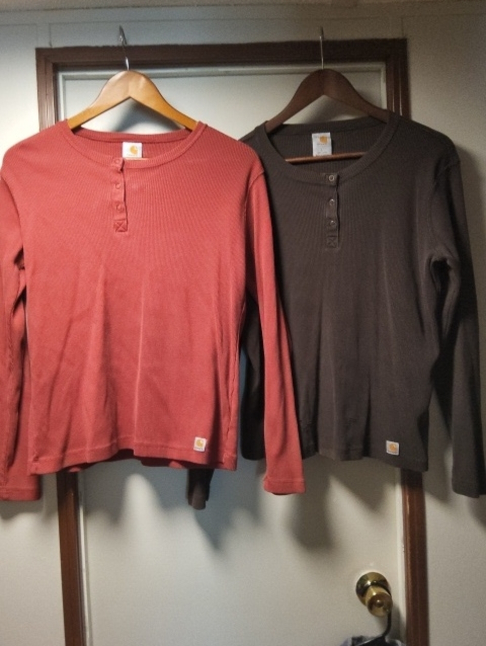 Carhartt Kids' Long-Sleeve Henley Shirts - Rust Red & Dark Brown